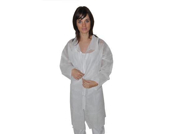 Hopen hygiene gown in PP 40 g/m² with collar, zip & 2 pockets